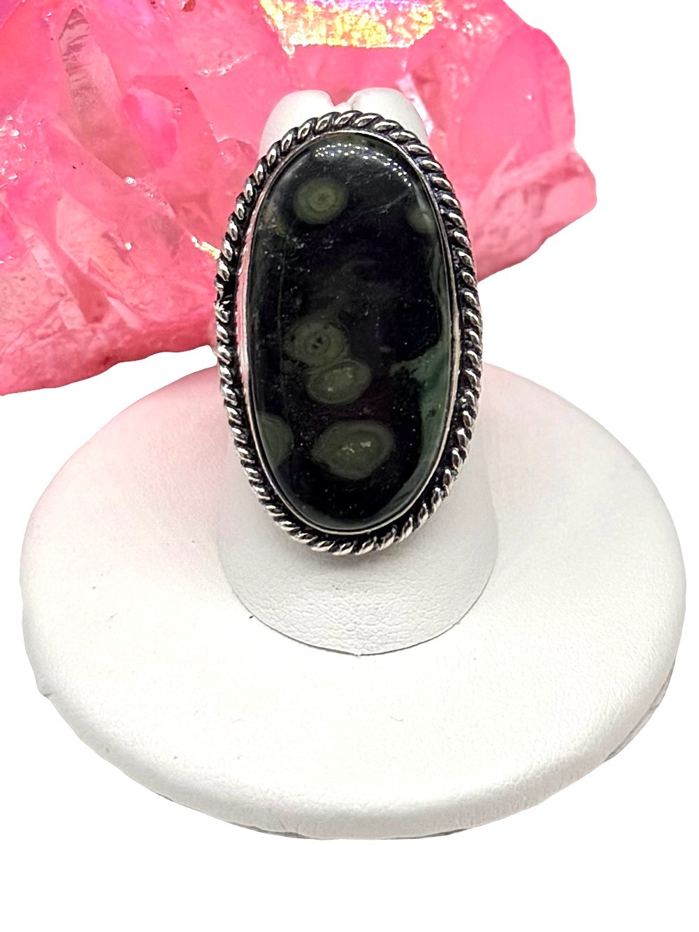 African Kambaba Jasper Ring Size 8 925 Sterling Silver Overlay